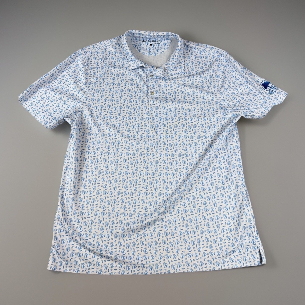 Bermuda‎ Sands Polo Shirt Mens Large White Blue Beer Mug Hops Golf Performance